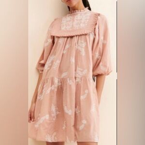 Anthropologie Bohemian Lace Embroidered Short Flowing Dress- Blush Pink/Size XS
